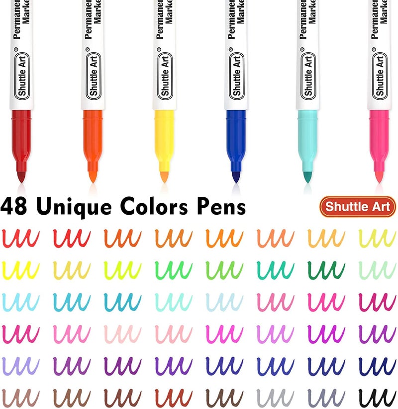 Shuttle Art Permanent Markers, 48 Colors Fine Point, Assorted Colors with Travel Case, Ideal for Adults Coloring Doodling on Plastic, Glass, Wood and Stone, Gift for Kids - Image 4